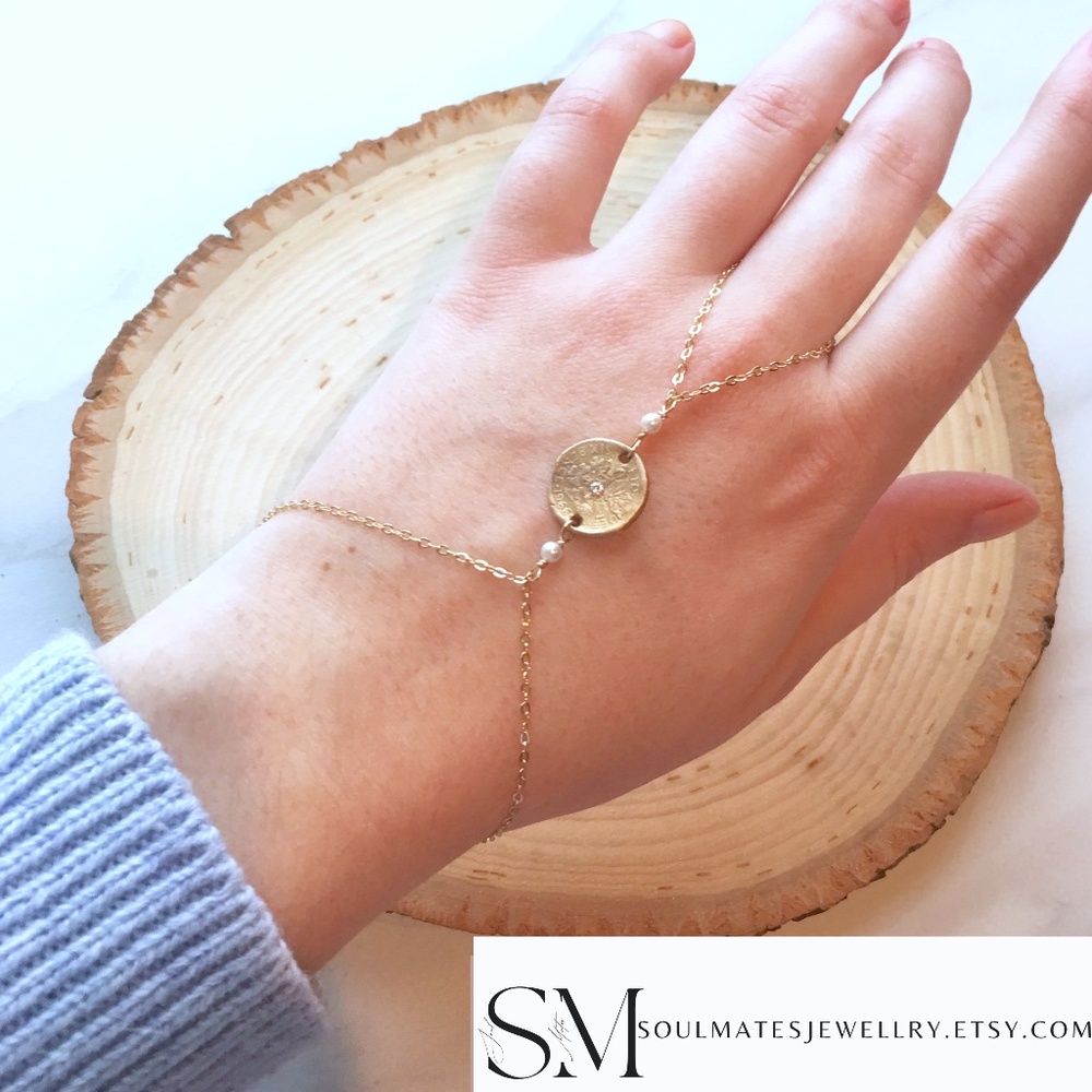Wedding Bracelet handmade sixth pence charm. Good luck bracelet. Bridal bracelet